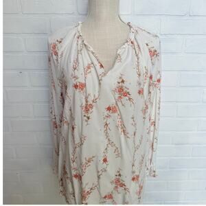 C&C California White Cottage Rose Peasant Style Long Sleeve Flowy Blouse sz L